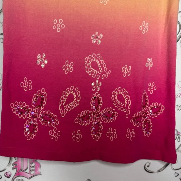 Denver Hayes tank top paisley ombrΓ© sequins sparkly flowers embroidered sunset - Picture 8 of 8